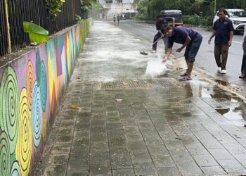 कॉंग्रेसच्या पाठपुराव्याने नेरूळ सेक्टर दोनमध्ये महापालिकेकडून ब्लिचिंग पावडरची फवारणी