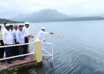 नवी मुंबई महानगरपालिकेच्या मोरबे धरणस्थळी जलपूजन संपन्न