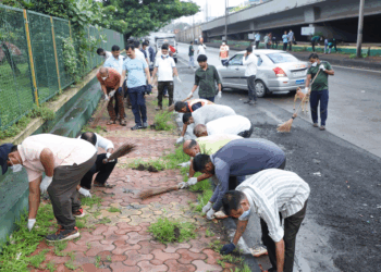 श्रीसदस्यांसह नागरिकांच्या सहभागातून सायन पनवेल महामार्गावर स्वच्छता मोहीम
